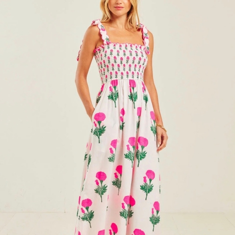 Tuckernuck Pink City Prints Ellie Dress Neon Marigold SzL